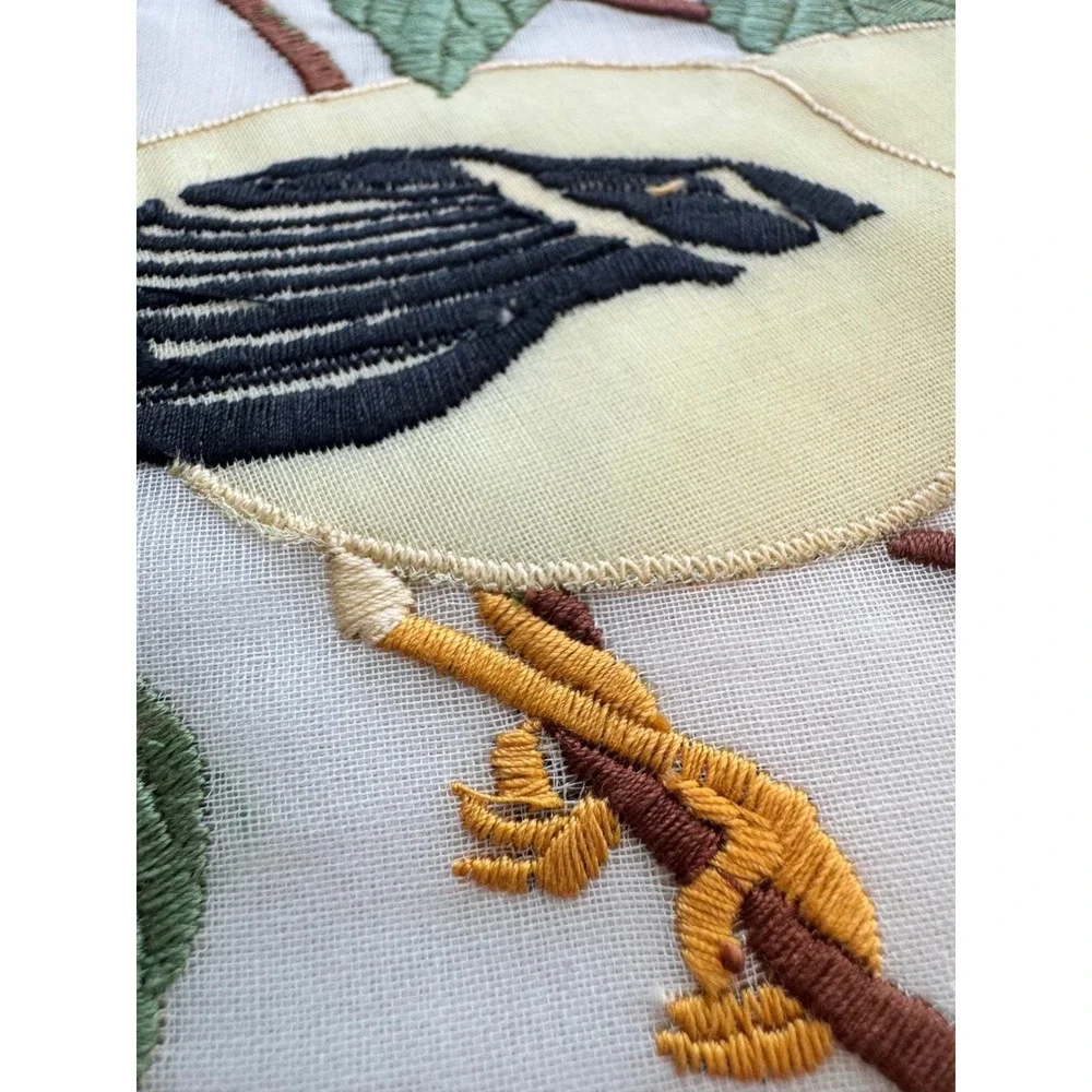 VTG Crow Bird Silk Embroidery Set 3 Wall Art Boho Whimsigoth Decor Framed
